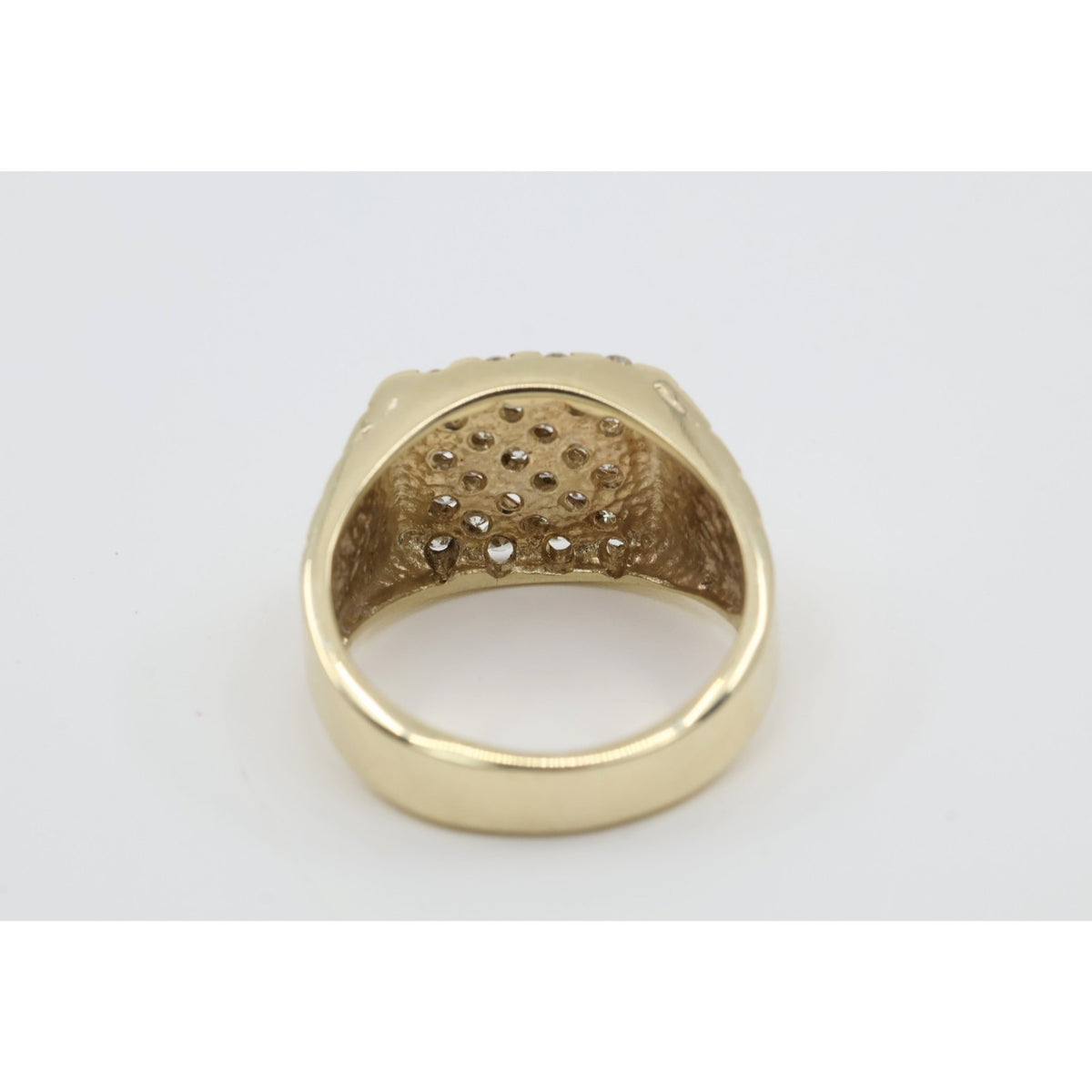 13K Yellow Gold Nugget Style Statement Signet Diamond Ring
