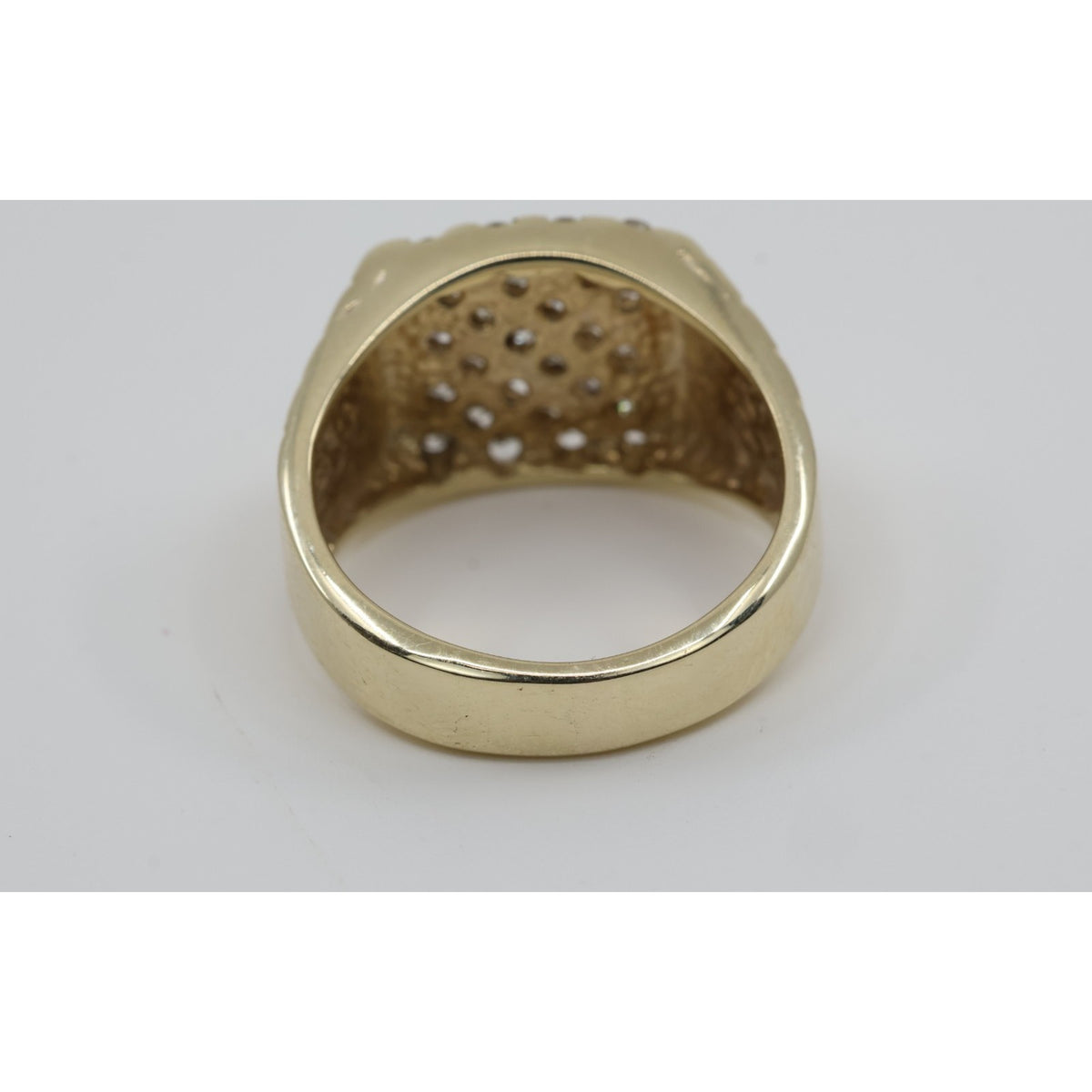 13K Yellow Gold Nugget Style Statement Signet Diamond Ring