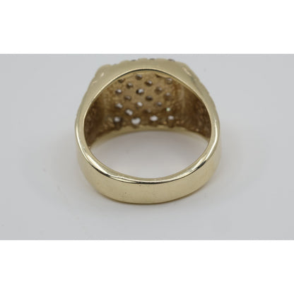 13K Yellow Gold Nugget Style Statement Signet Diamond Ring