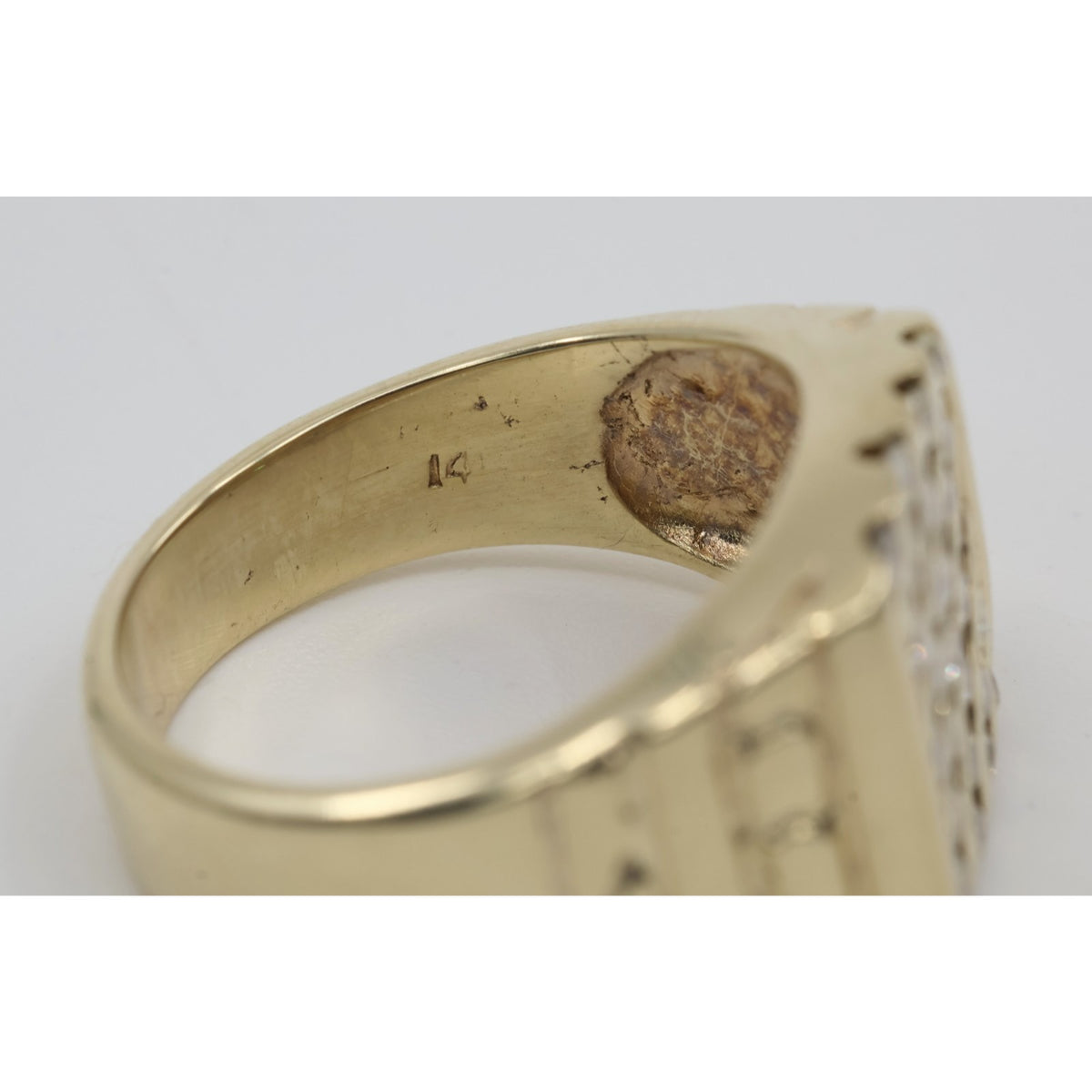 13K Yellow Gold Nugget Style Statement Signet Diamond Ring