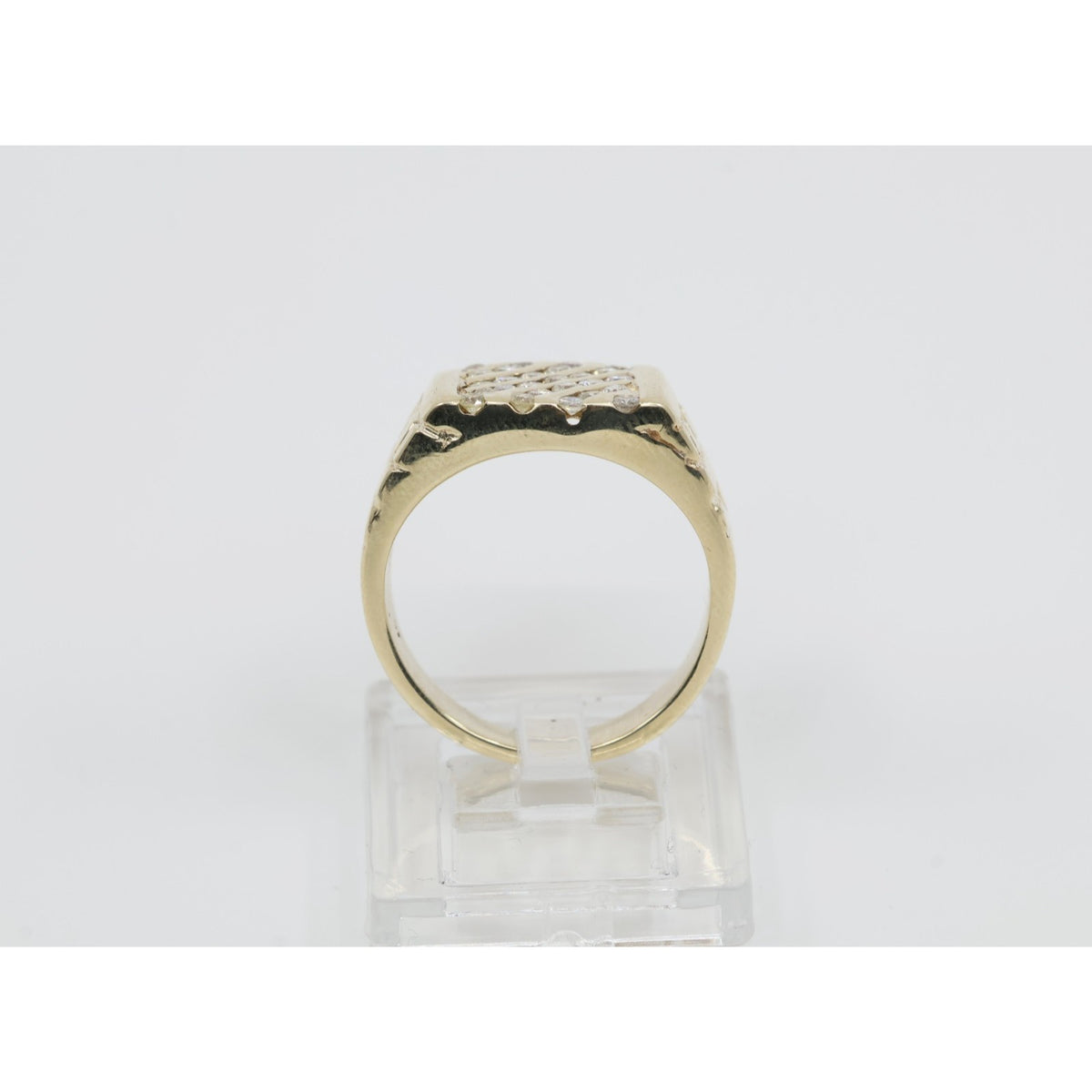 13K Yellow Gold Nugget Style Statement Signet Diamond Ring
