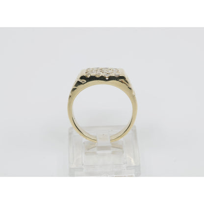 13K Yellow Gold Nugget Style Statement Signet Diamond Ring