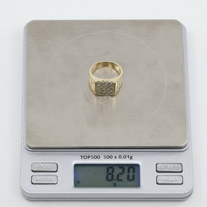 13K Yellow Gold Nugget Style Statement Signet Diamond Ring