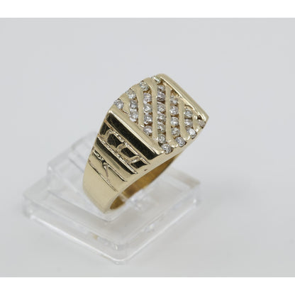13K Yellow Gold Nugget Style Statement Signet Diamond Ring