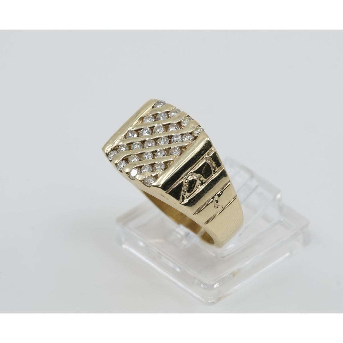 13K Yellow Gold Nugget Style Statement Signet Diamond Ring