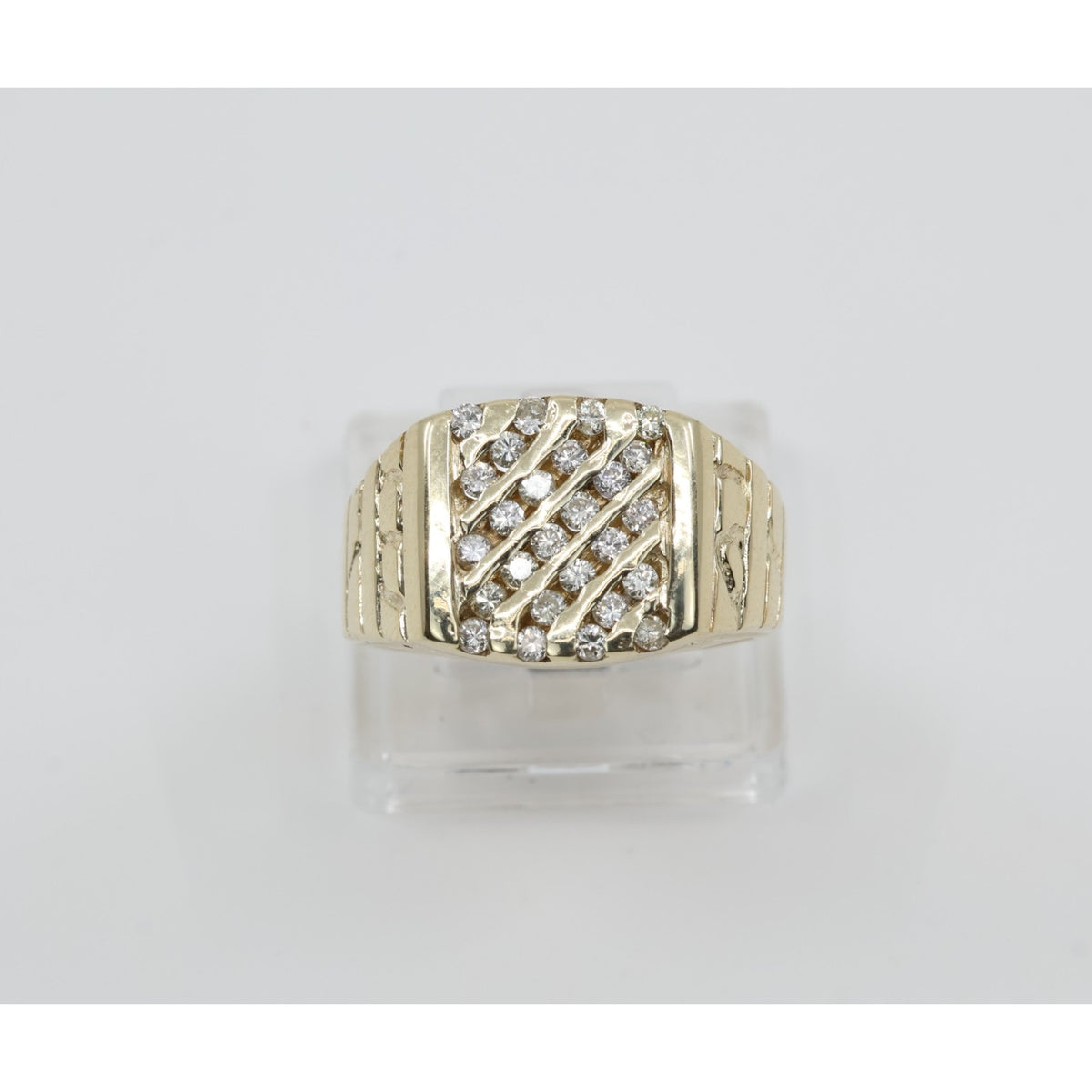 13K Yellow Gold Nugget Style Statement Signet Diamond Ring