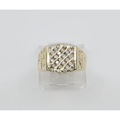 13K Yellow Gold Nugget Style Statement Signet Diamond Ring