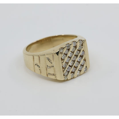 13K Yellow Gold Nugget Style Statement Signet Diamond Ring