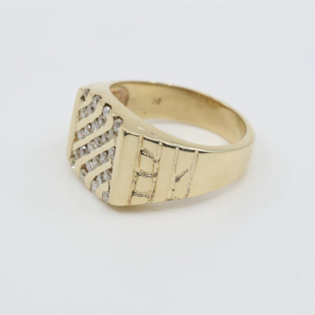 13K Yellow Gold Nugget Style Statement Signet Diamond Ring