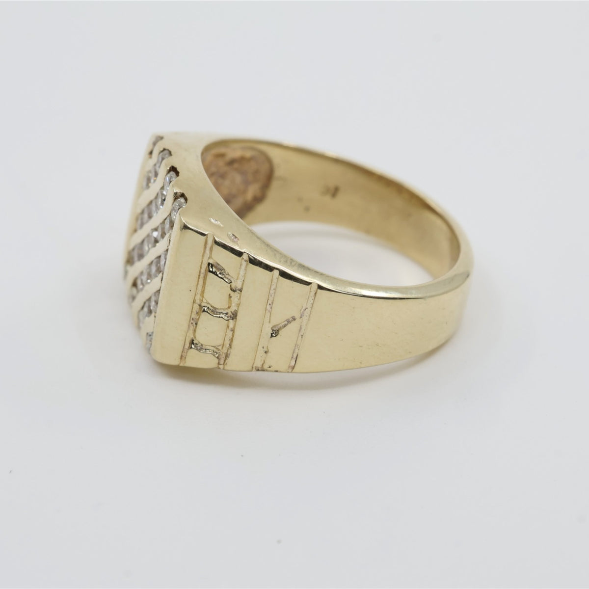13K Yellow Gold Nugget Style Statement Signet Diamond Ring