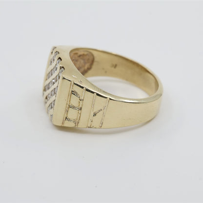 13K Yellow Gold Nugget Style Statement Signet Diamond Ring