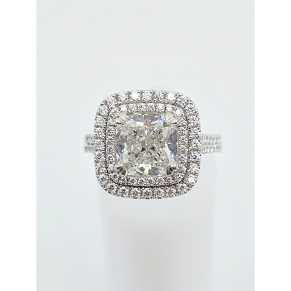 14K White Gold Lab Grown Cushion Diamond Engagement Double Halo Ring 3.40ct IGI
