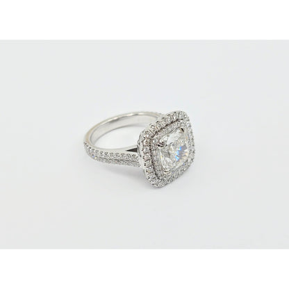14K White Gold Lab Grown Cushion Diamond Engagement Double Halo Ring 3.40ct IGI