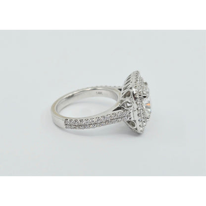 14K White Gold Lab Grown Cushion Diamond Engagement Double Halo Ring 3.40ct IGI