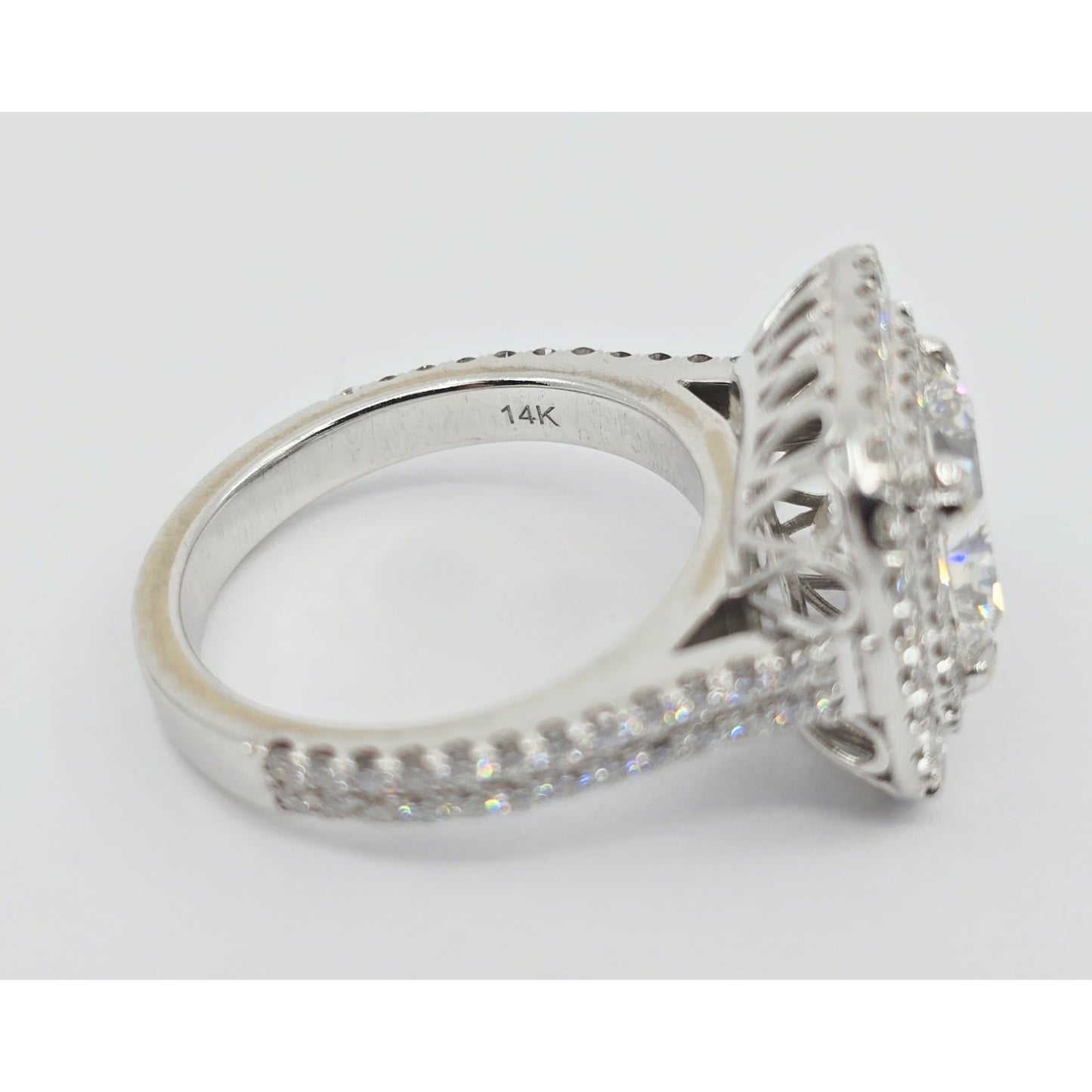14K White Gold Lab Grown Cushion Diamond Engagement Double Halo Ring 3.40ct IGI