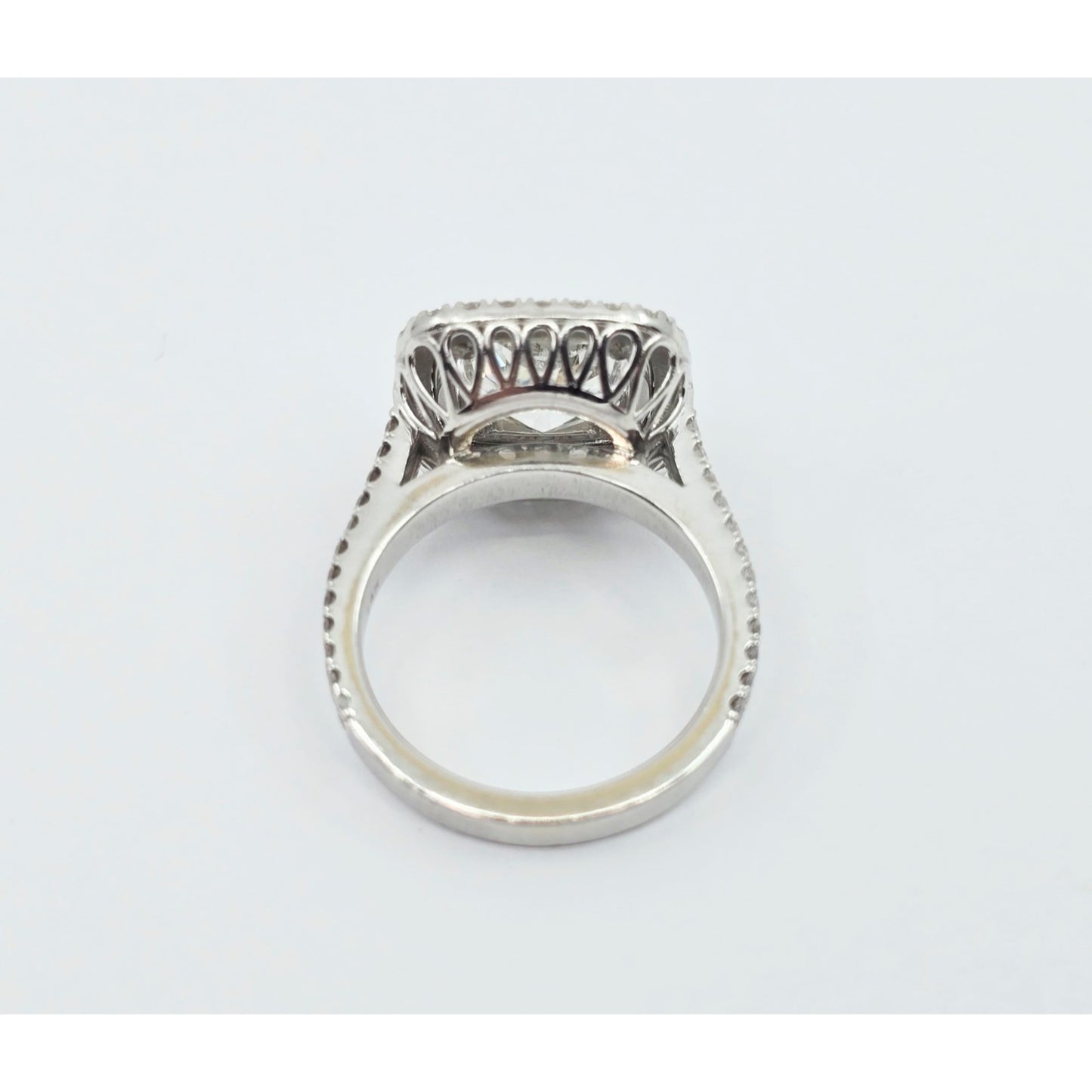 14K White Gold Lab Grown Cushion Diamond Engagement Double Halo Ring 3.40ct IGI