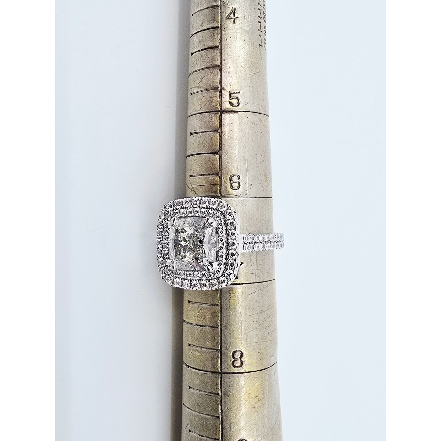 14K White Gold Lab Grown Cushion Diamond Engagement Double Halo Ring 3.40ct IGI