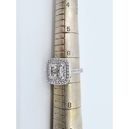 14K White Gold Lab Grown Cushion Diamond Engagement Double Halo Ring 3.40ct IGI
