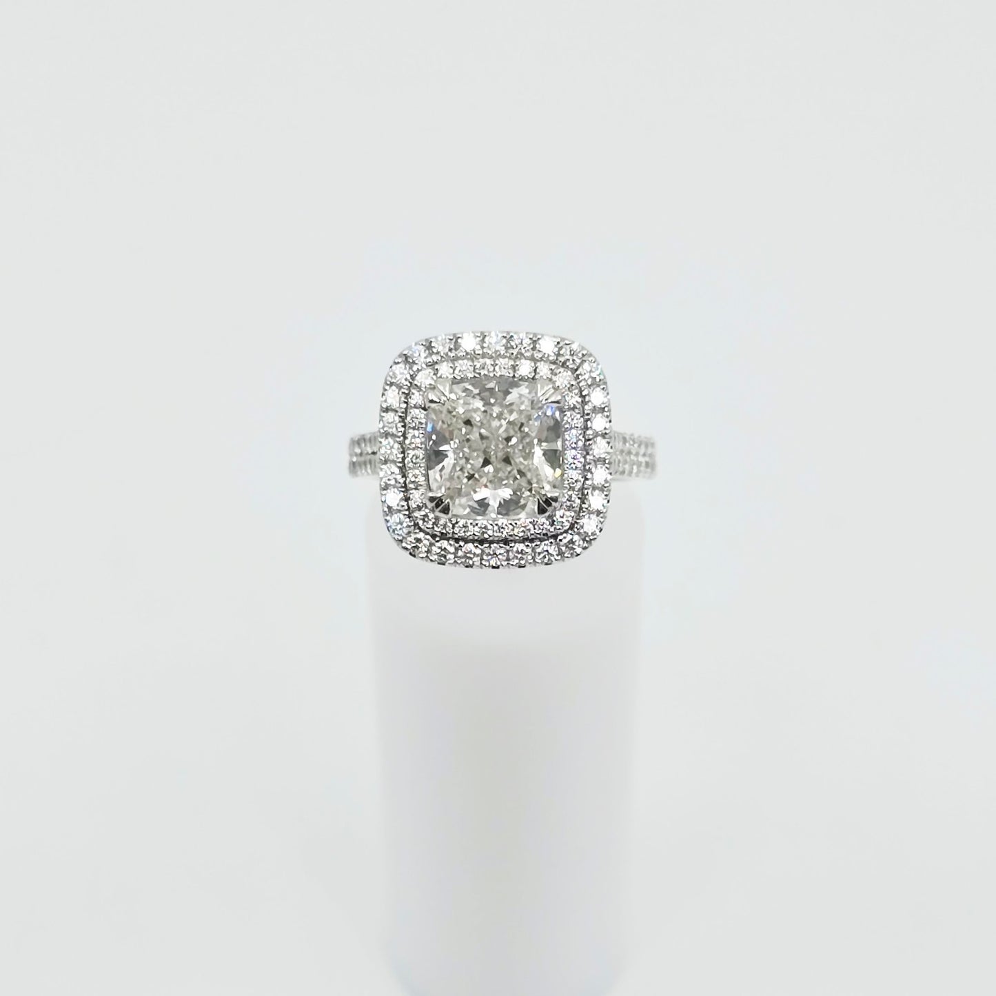 14K White Gold Lab Grown Cushion Diamond Engagement Double Halo Ring 3.40ct IGI