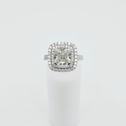 14K White Gold Lab Grown Cushion Diamond Engagement Double Halo Ring 3.40ct IGI