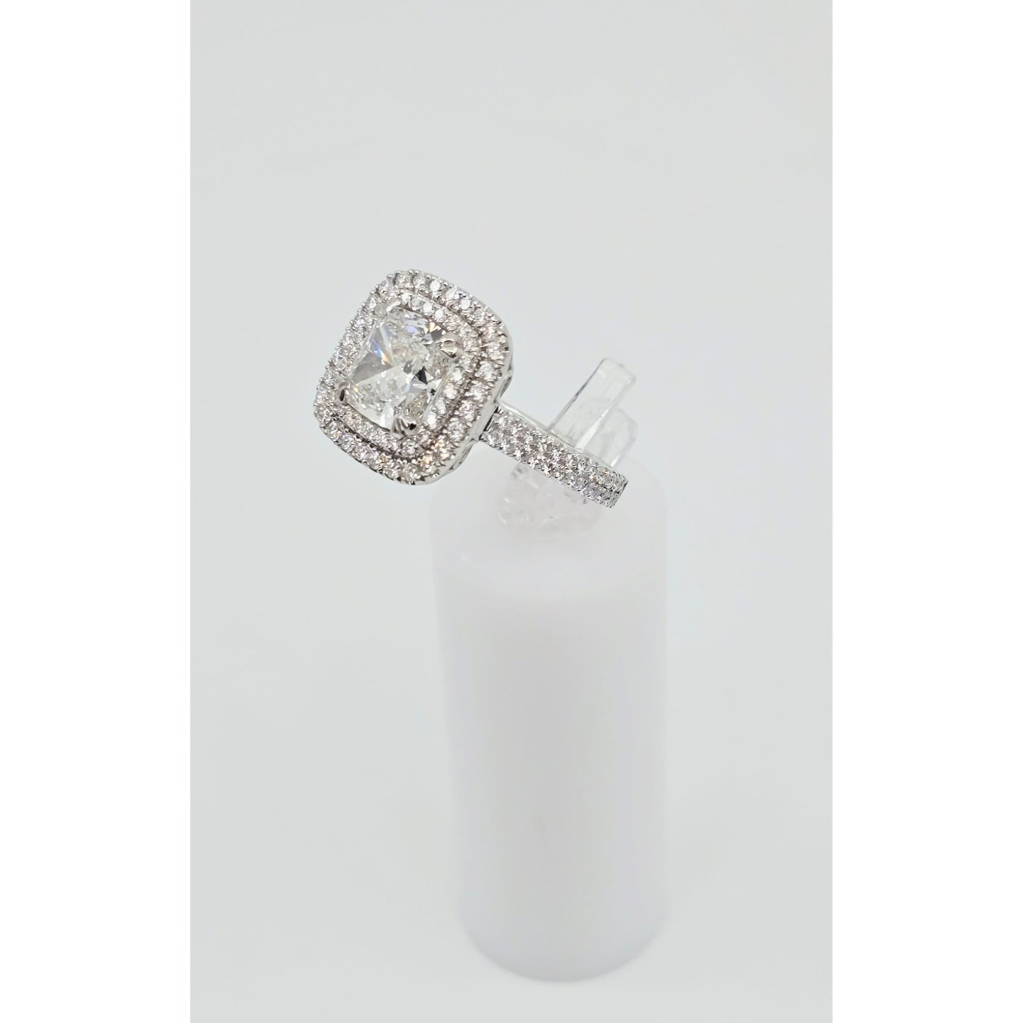 14K White Gold Lab Grown Cushion Diamond Engagement Double Halo Ring 3.40ct IGI
