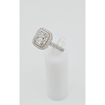 14K White Gold Lab Grown Cushion Diamond Engagement Double Halo Ring 3.40ct IGI