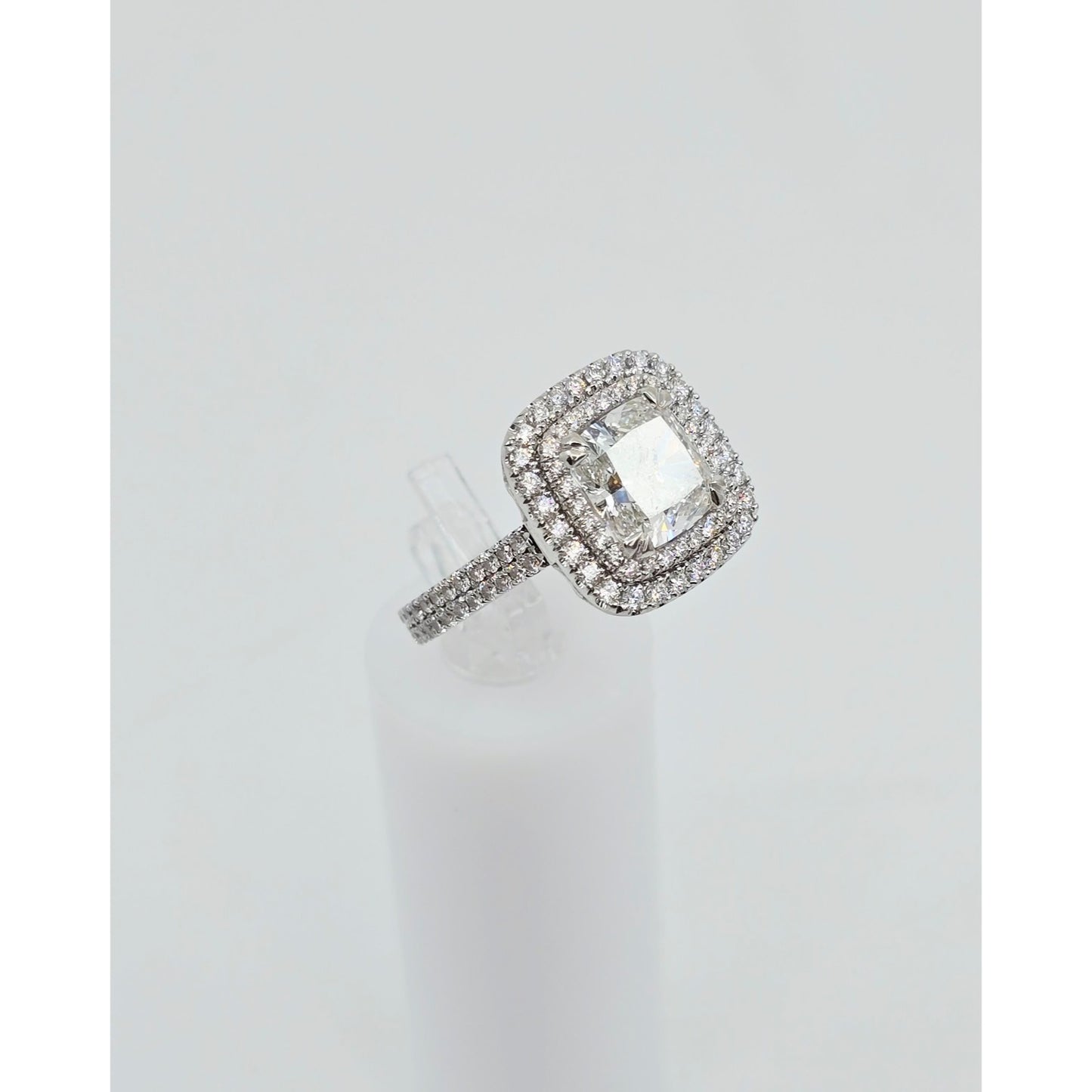 14K White Gold Lab Grown Cushion Diamond Engagement Double Halo Ring 3.40ct IGI