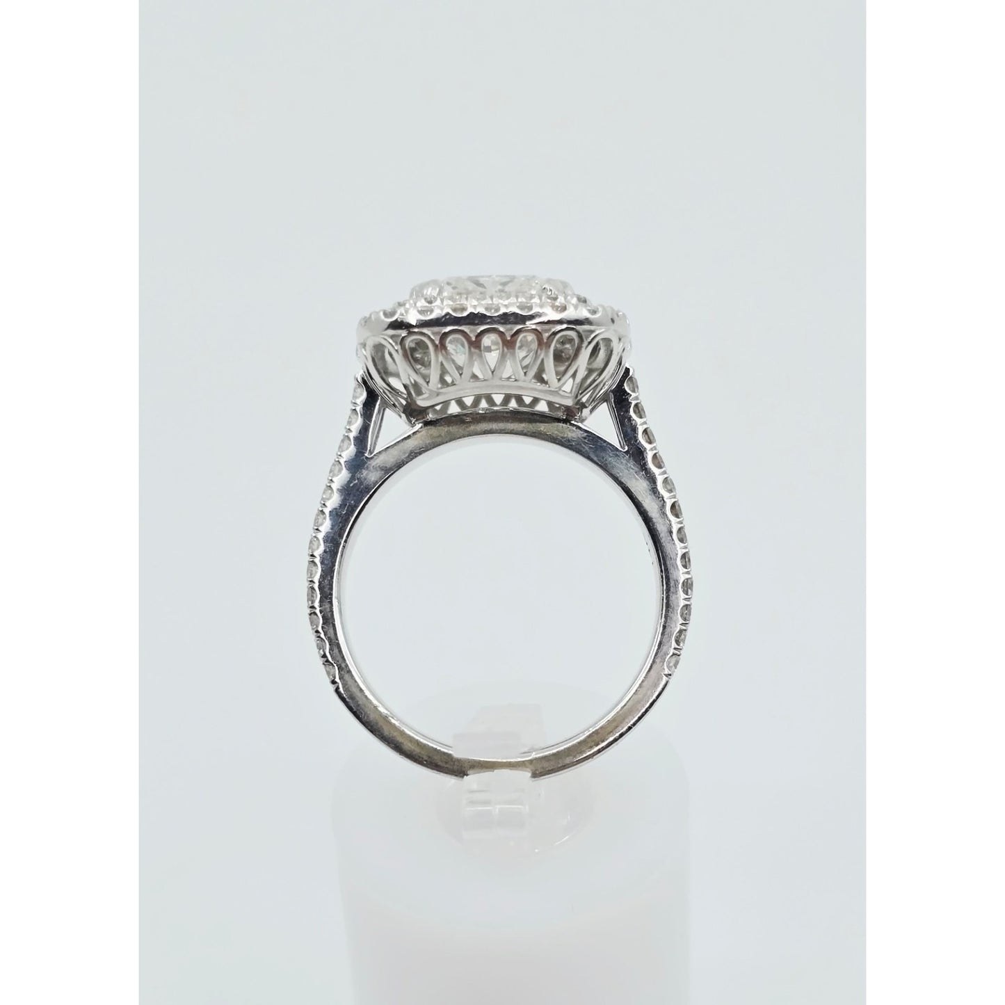 14K White Gold Lab Grown Cushion Diamond Engagement Double Halo Ring 3.40ct IGI