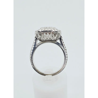 14K White Gold Lab Grown Cushion Diamond Engagement Double Halo Ring 3.40ct IGI