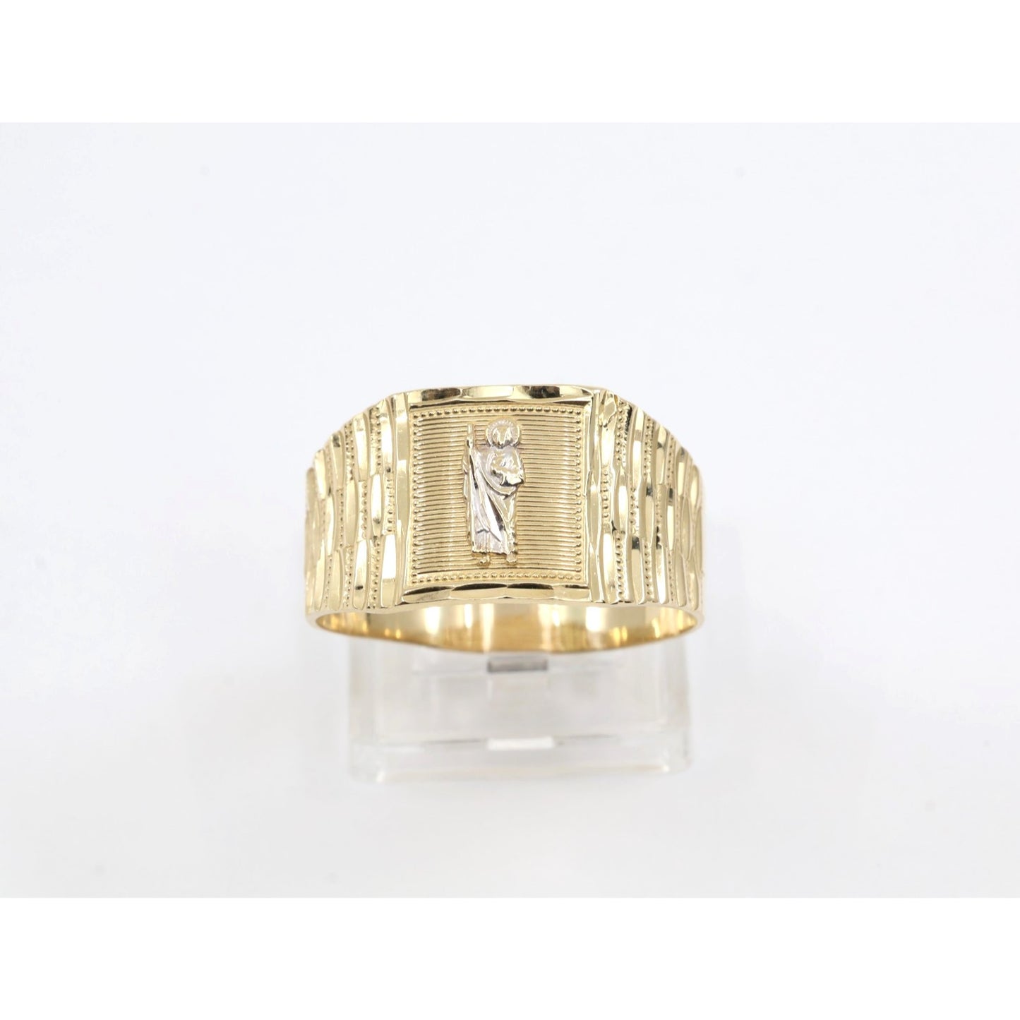 14K Yellow Gold Diamond Cut Saint Jude Ring