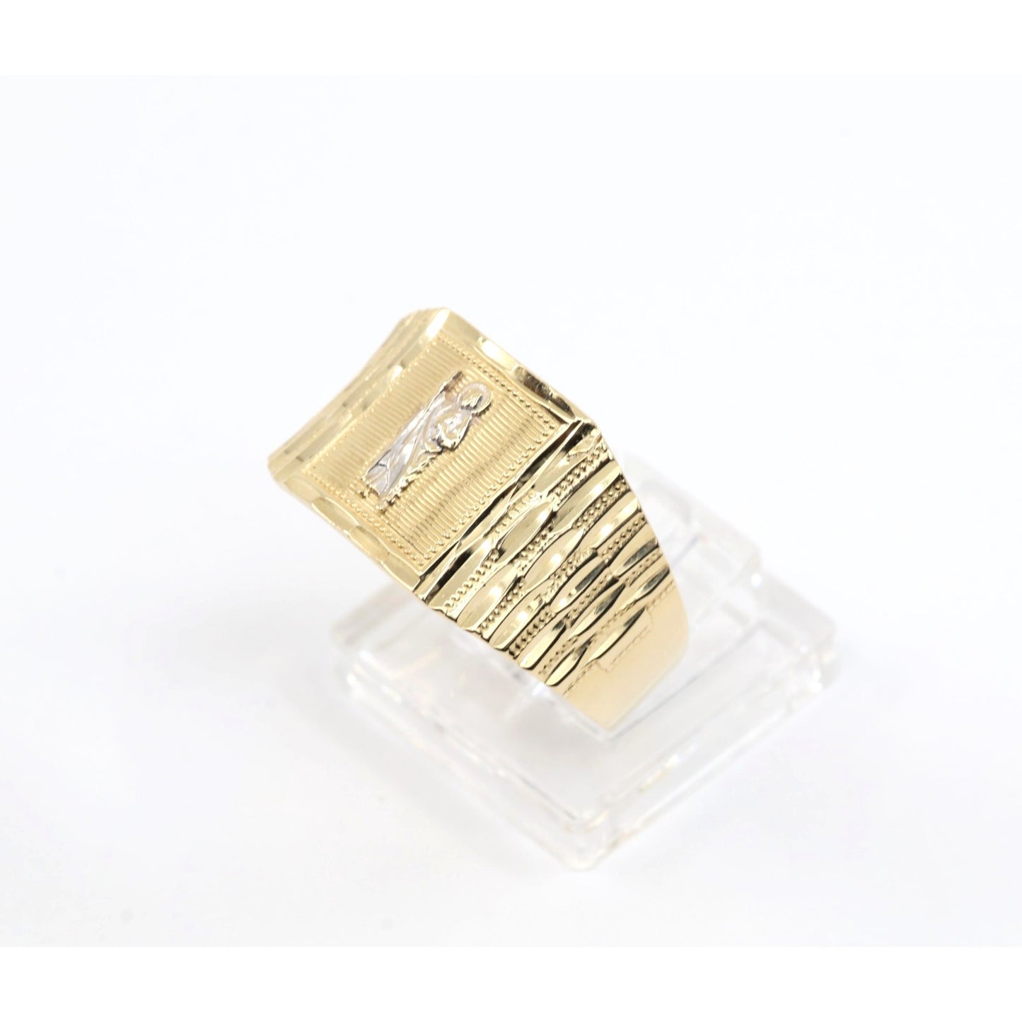 14K Yellow Gold Diamond Cut Saint Jude Ring