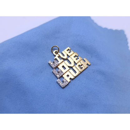 14K Two Tone Gold " LIVE LOVE LAUGH " Diamond Charm Pendant