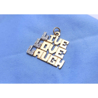 14K Two Tone Gold " LIVE LOVE LAUGH " Diamond Charm Pendant