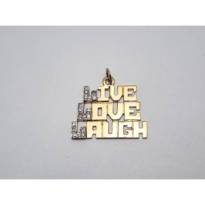 14K Two Tone Gold " LIVE LOVE LAUGH " Diamond Charm Pendant