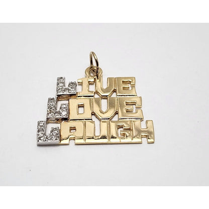 14K Two Tone Gold " LIVE LOVE LAUGH " Diamond Charm Pendant