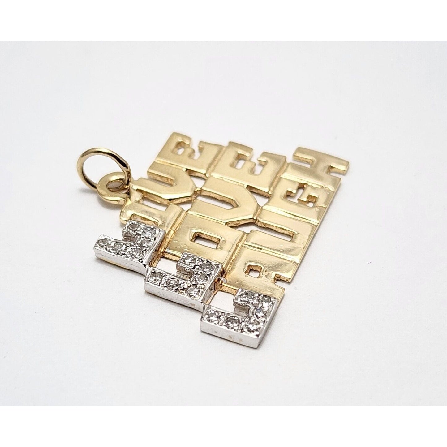 14K Two Tone Gold " LIVE LOVE LAUGH " Diamond Charm Pendant