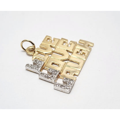14K Two Tone Gold " LIVE LOVE LAUGH " Diamond Charm Pendant