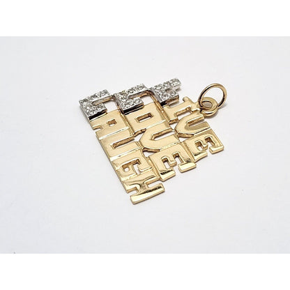 14K Two Tone Gold " LIVE LOVE LAUGH " Diamond Charm Pendant
