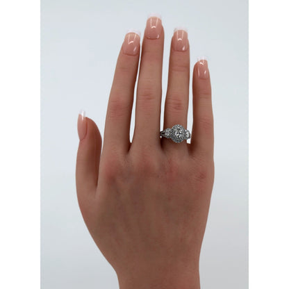 14K White Gold 1.50ct Oval Diamond Three Stone Halo Ring