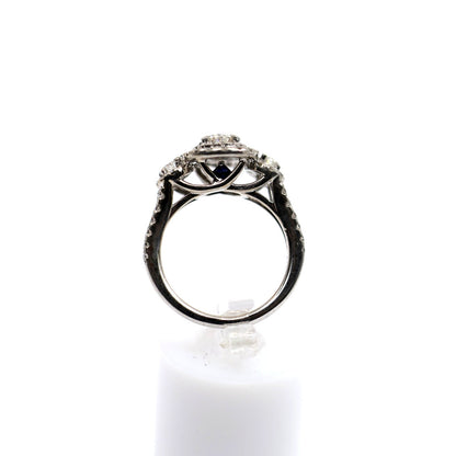 14K White Gold 1.50ct Oval Diamond Three Stone Halo Ring