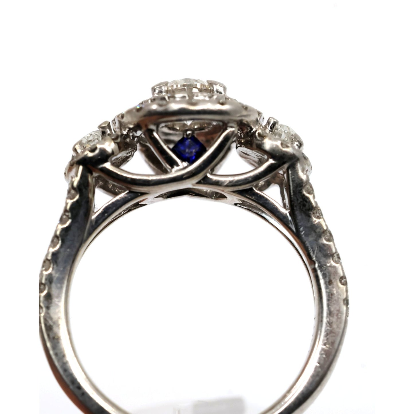 14K White Gold 1.50ct Oval Diamond Three Stone Halo Ring