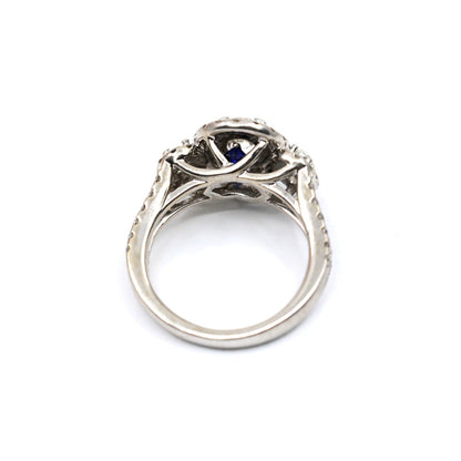 14K White Gold 1.50ct Oval Diamond Three Stone Halo Ring
