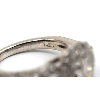 14K White Gold 1.50ct Oval Diamond Three Stone Halo Ring