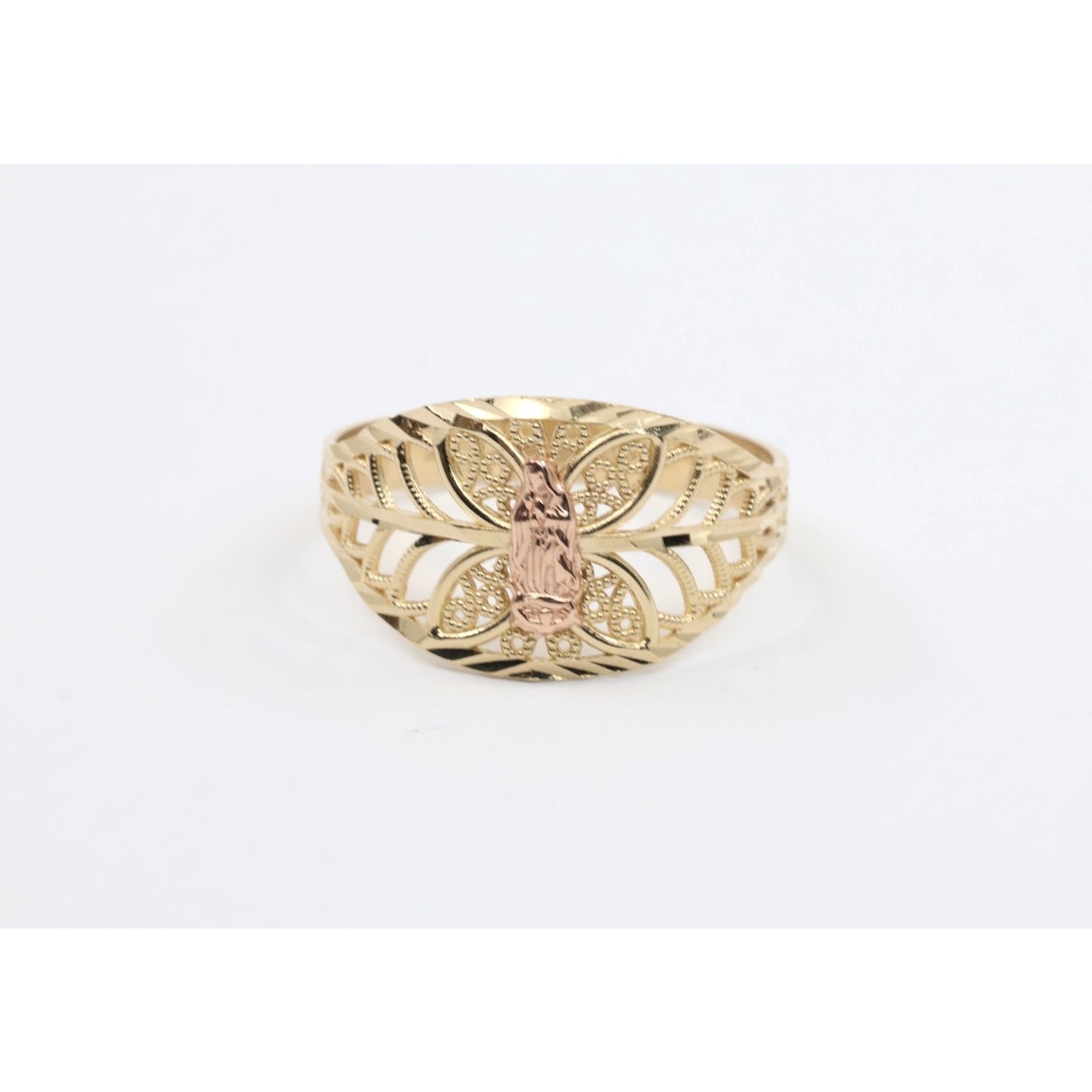 14K Two Tone Gold Virgin Saint Mary Filigree Ring
