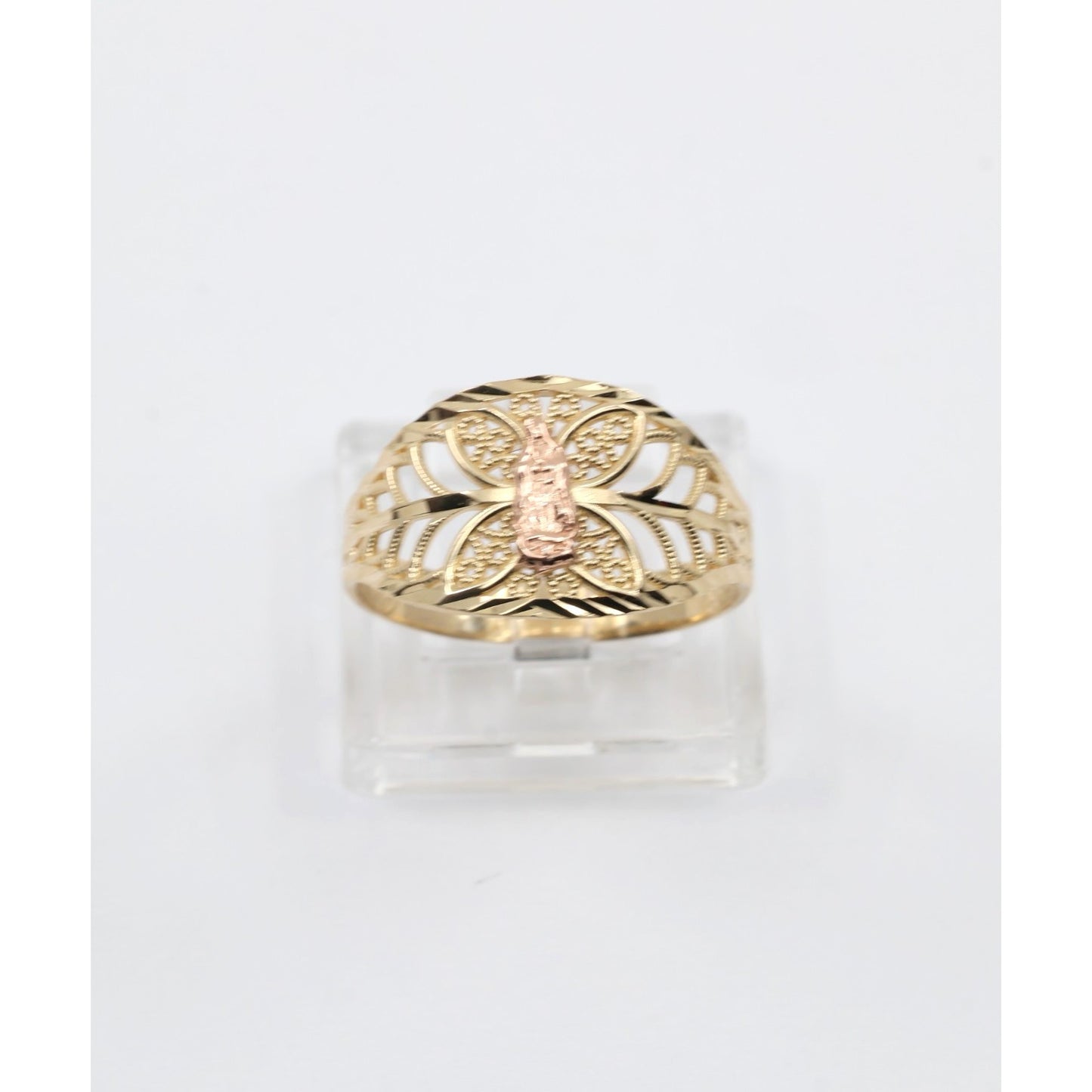 14K Two Tone Gold Virgin Saint Mary Filigree Ring