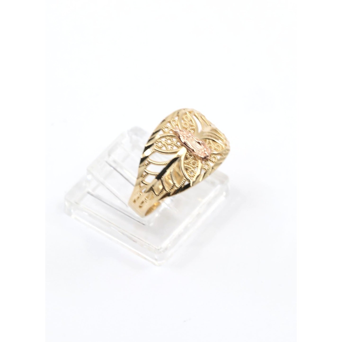 14K Two Tone Gold Virgin Saint Mary Filigree Ring