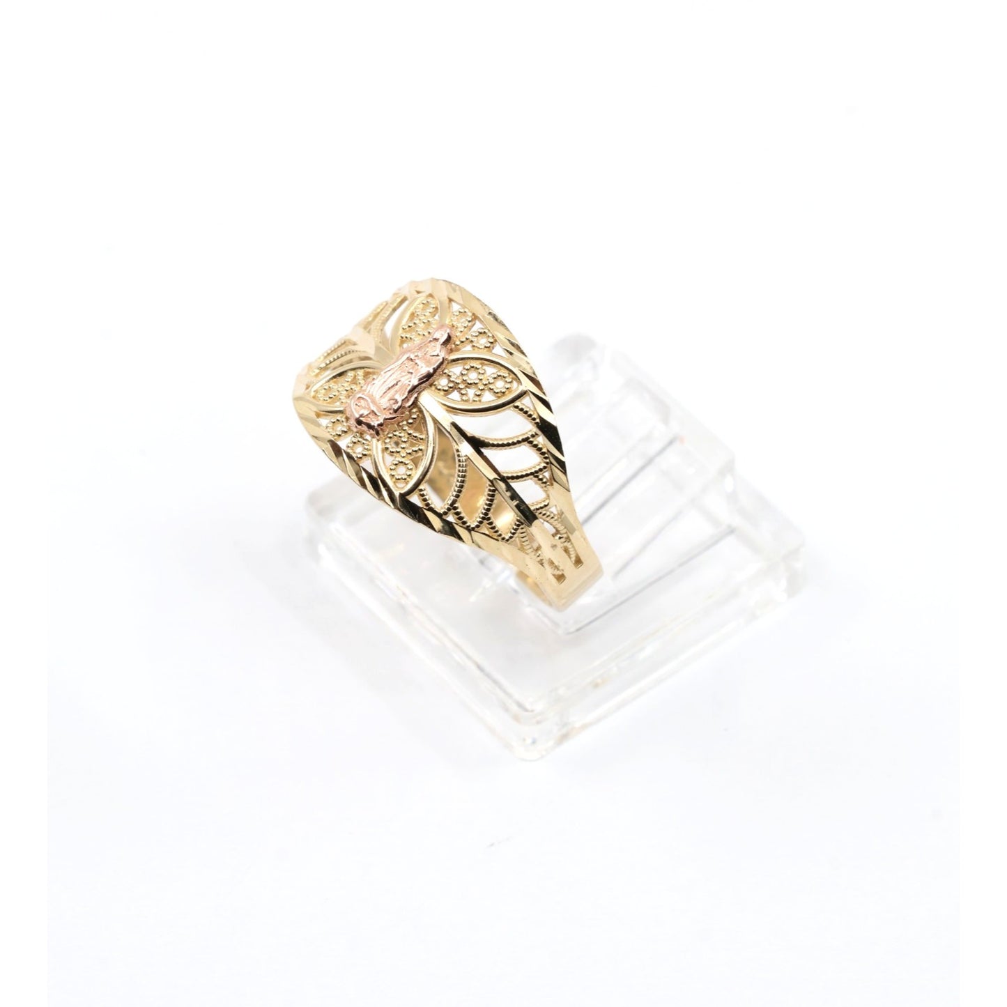 14K Two Tone Gold Virgin Saint Mary Filigree Ring
