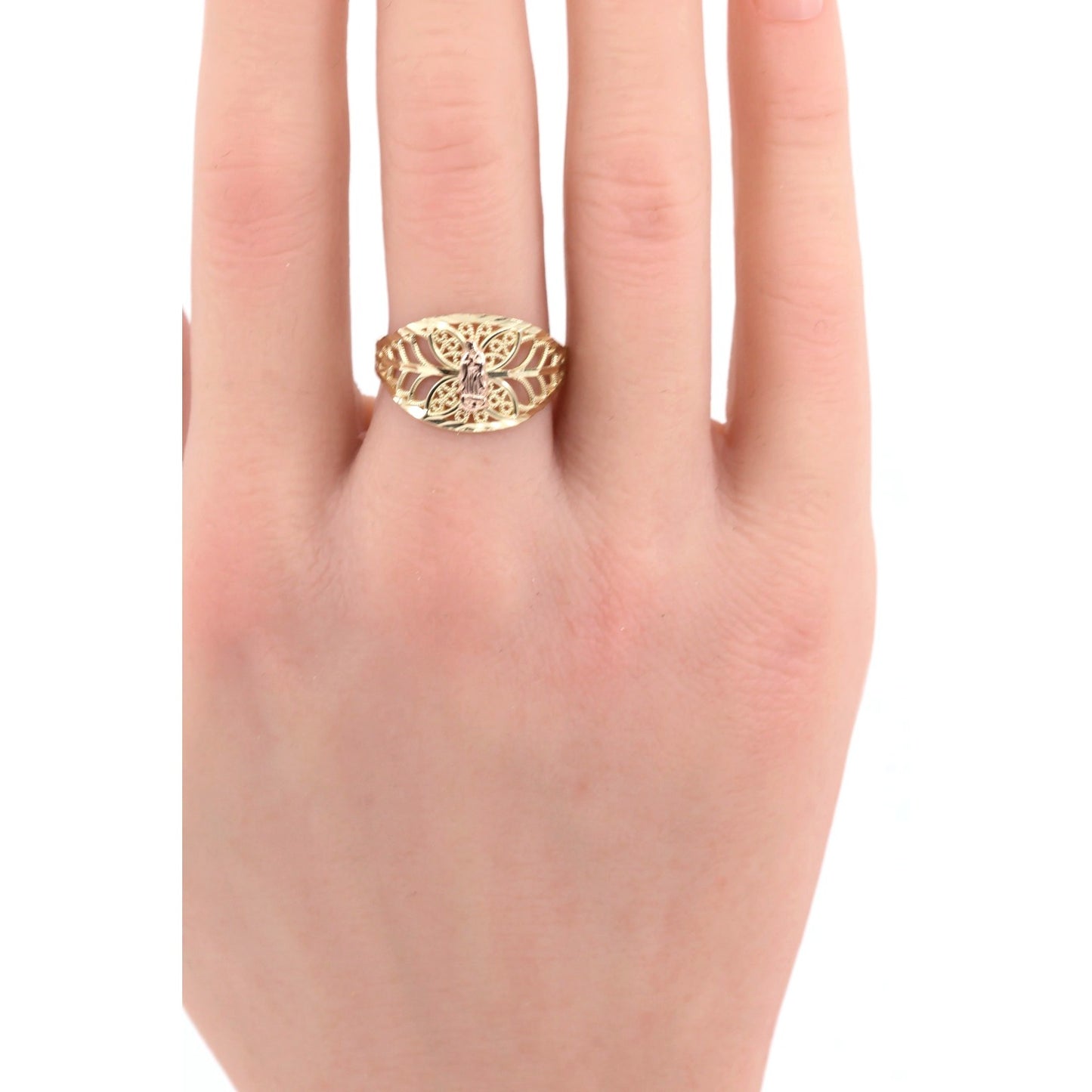 14K Two Tone Gold Virgin Saint Mary Filigree Ring
