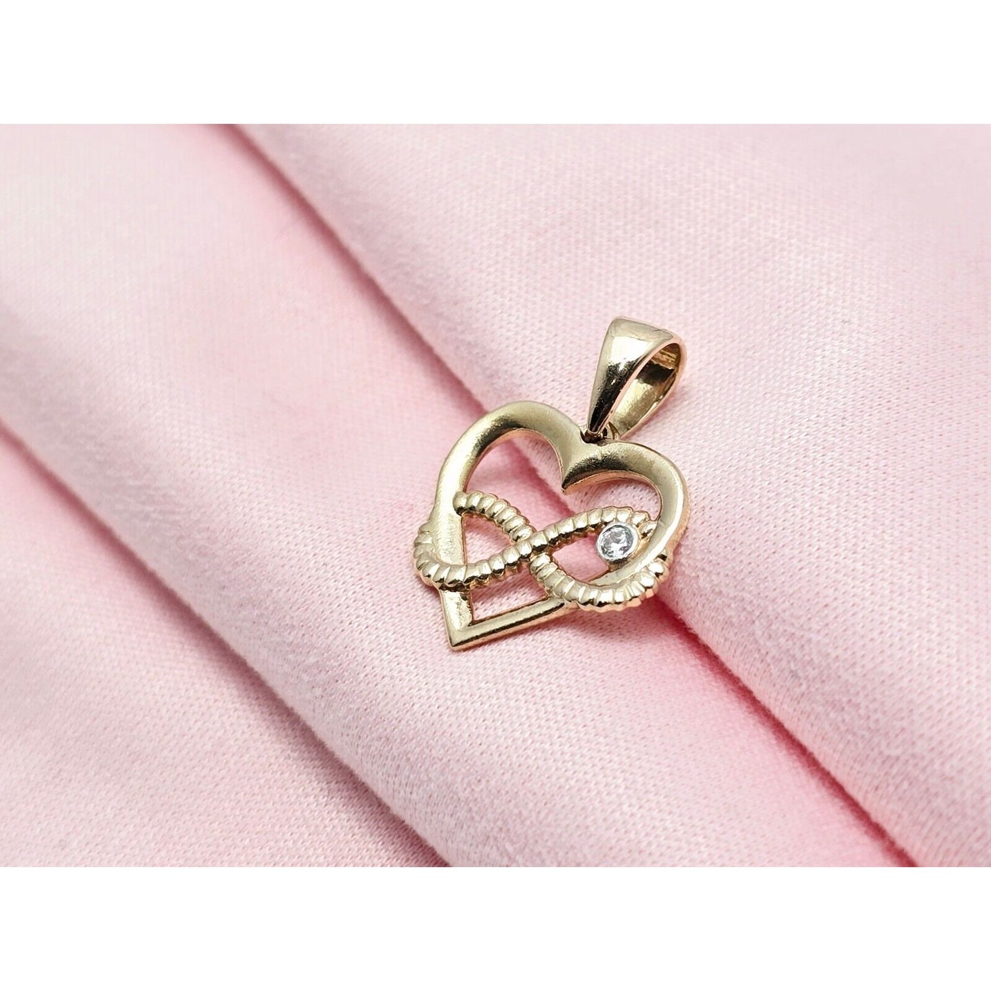 14K Rose Gold Open Heart Infinity CZ Charm Pendant