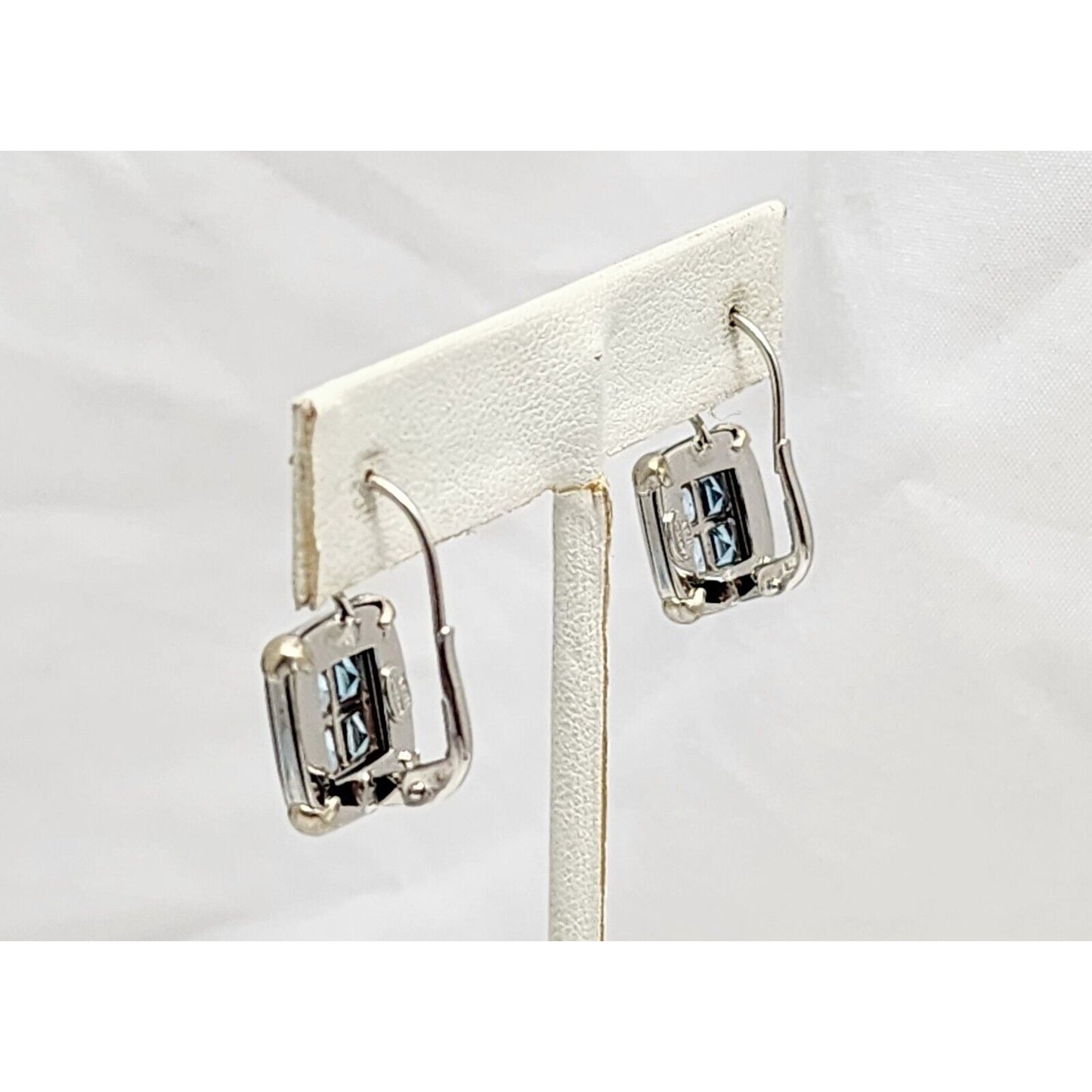 14K White Gold Blue Topaz Dangle Drop French Hook Stud Earrings